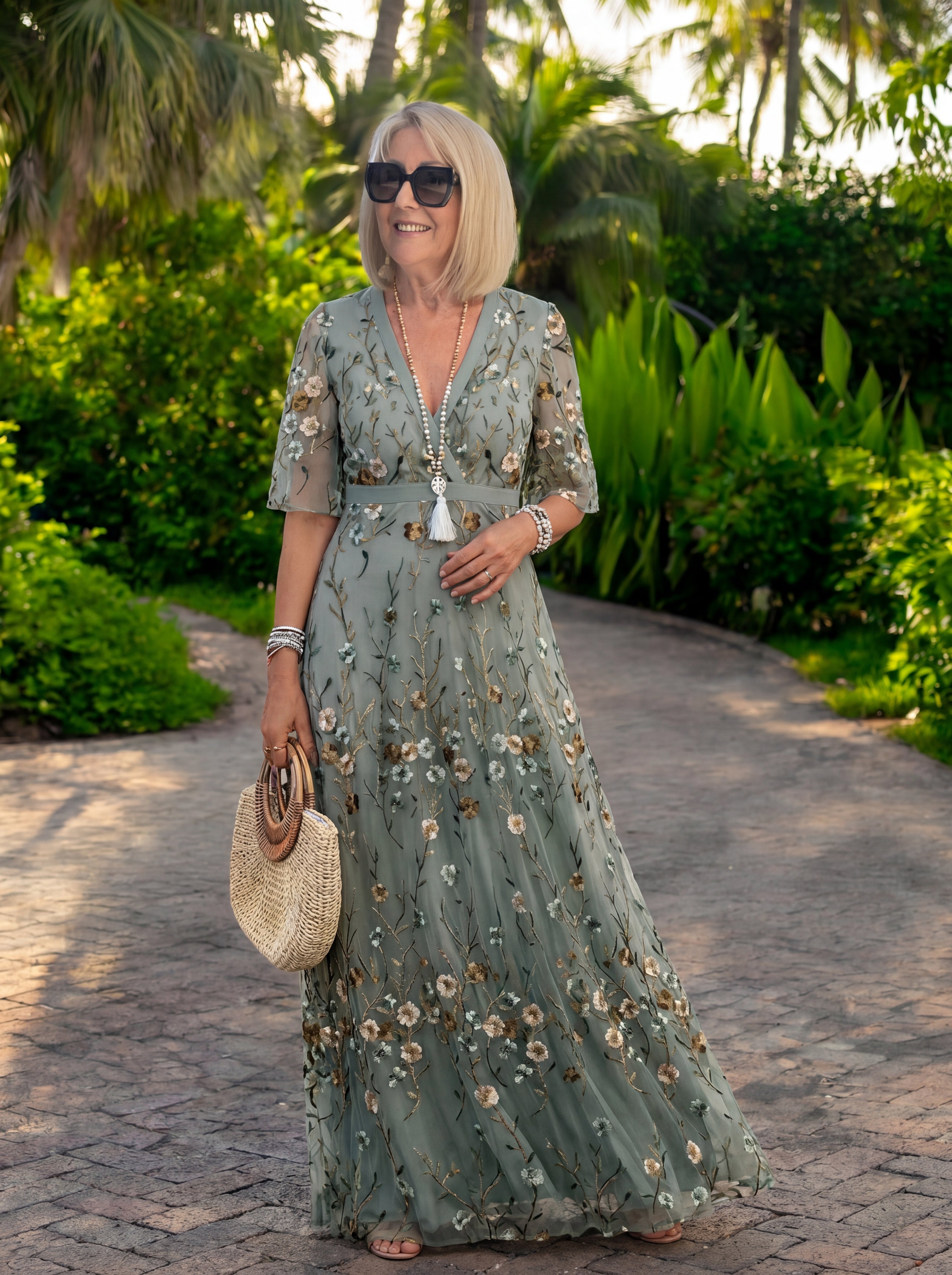 Malena | Vestido Largo de Flores con Cuello en V