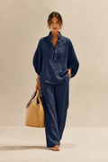 Maribel | Conjunto de Lino con Mangas de Murciélago y Pantalones Anchos
