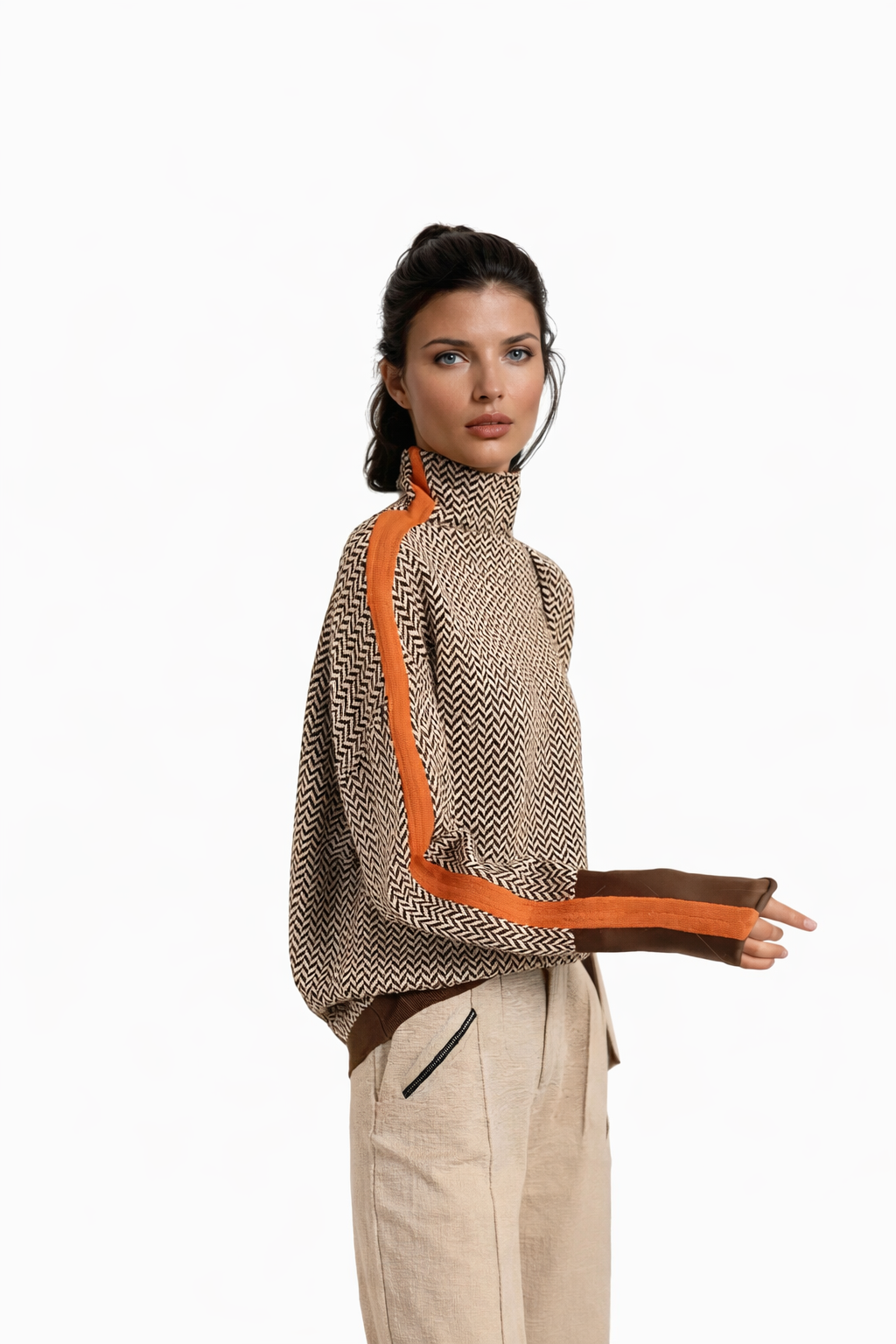 Celia | Jersey de Cuello Alto con Detalles en Contraste