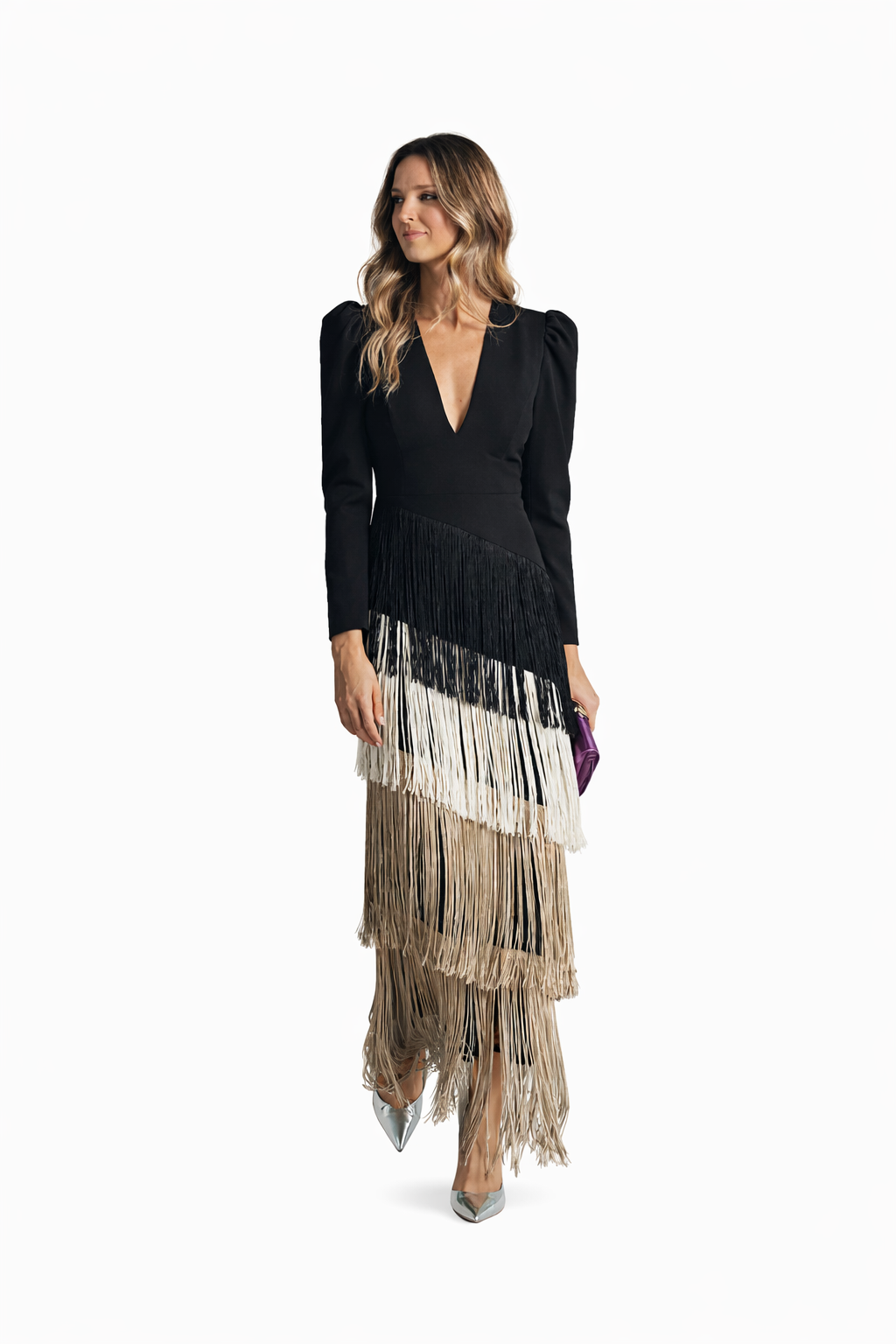 Clara | Vestido elegante con mangas de flecos