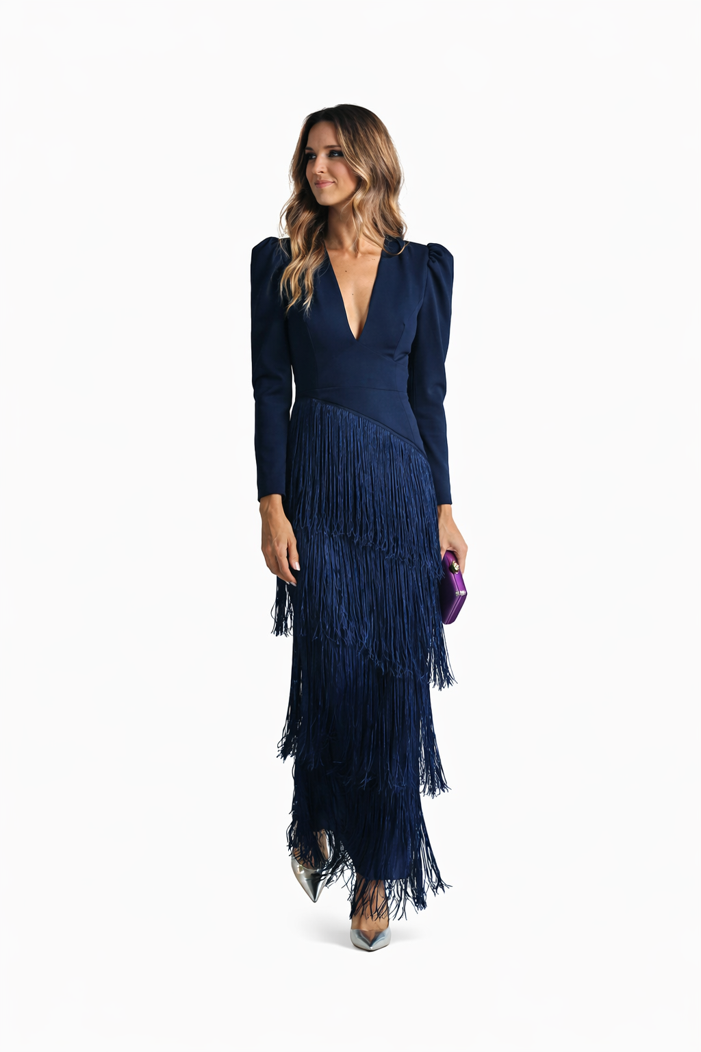 Clara | Vestido elegante con mangas de flecos