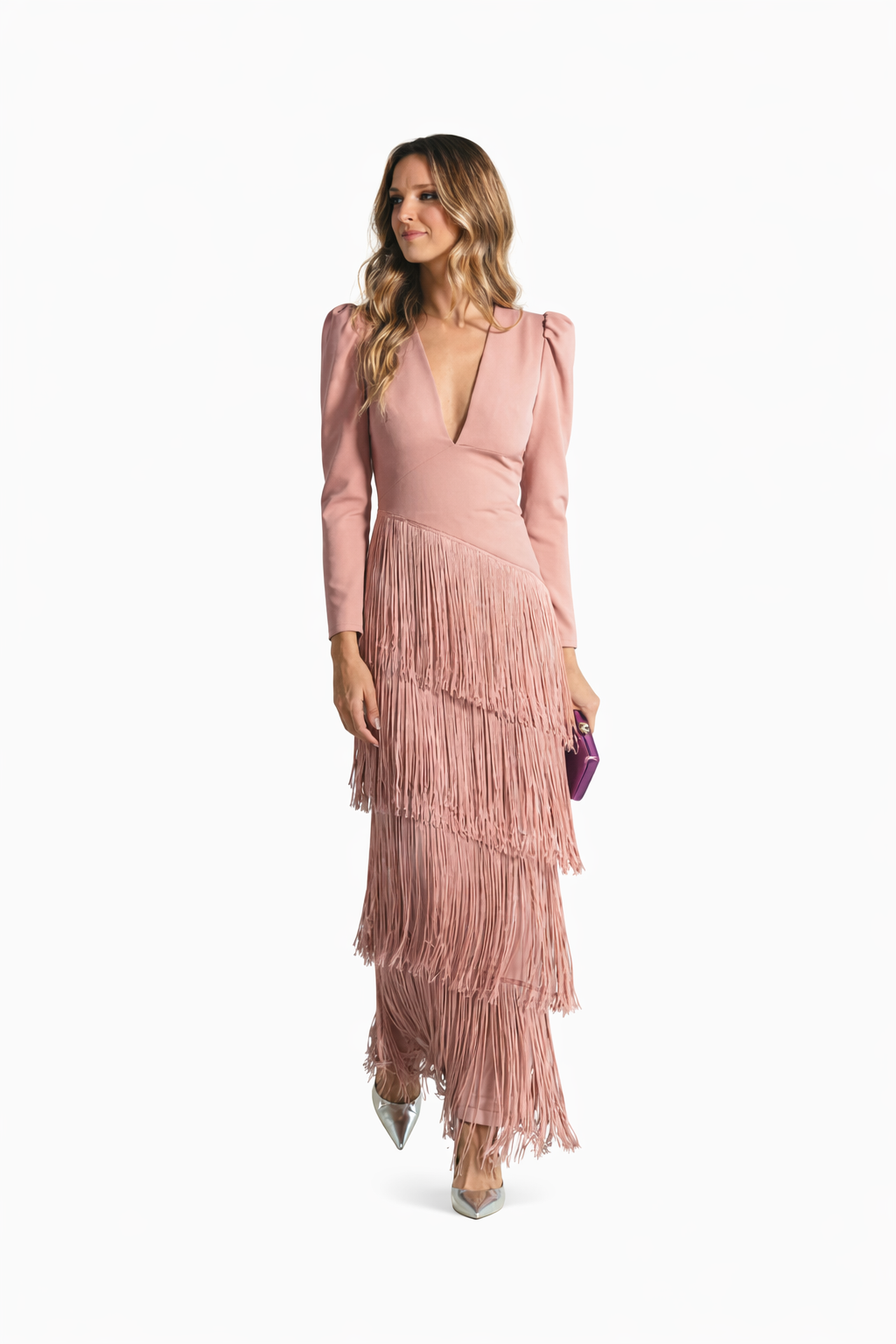 Clara | Vestido elegante con mangas de flecos