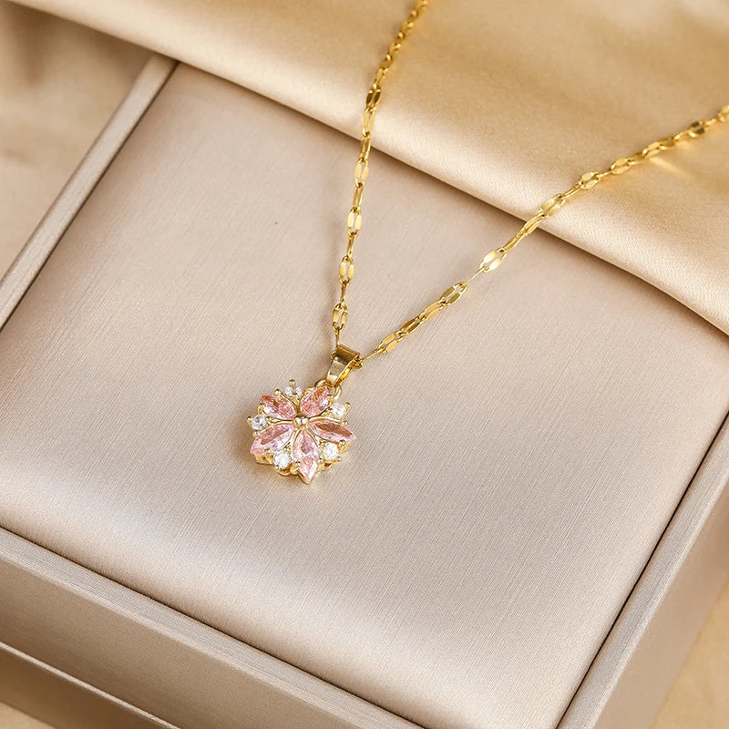 Collar Romántico «Sakura rosa» de Acero Inoxidable