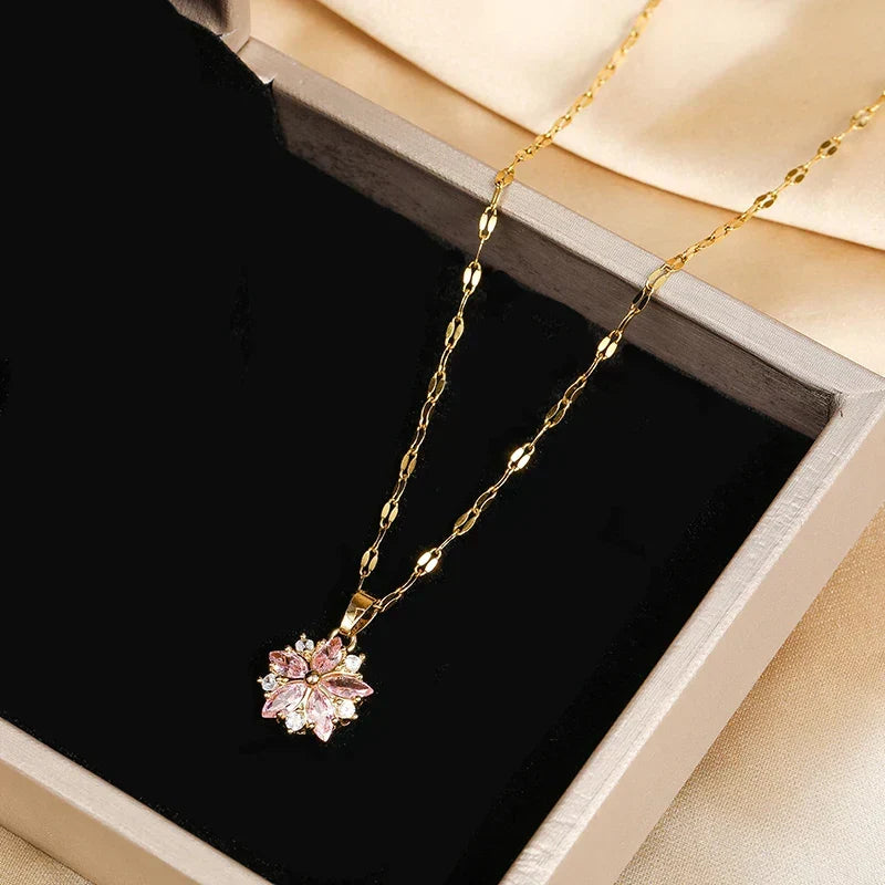 Collar Romántico «Sakura rosa» de Acero Inoxidable