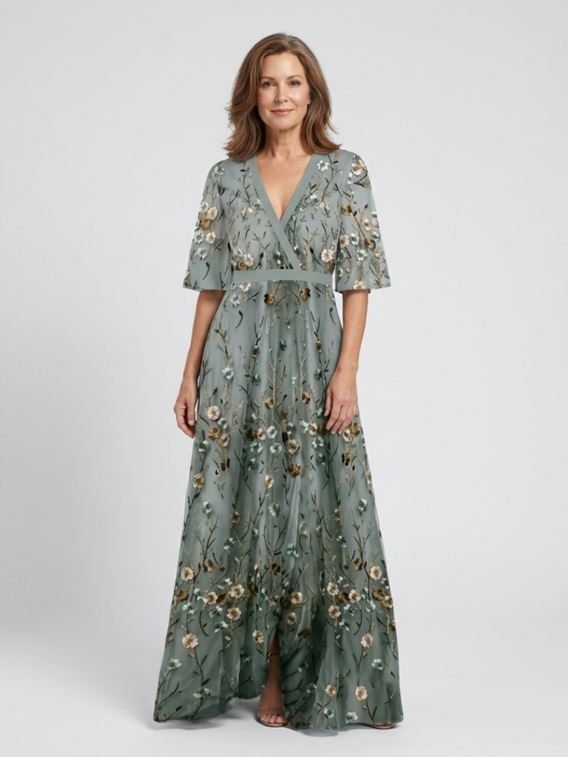 Malena | Vestido Largo de Flores con Cuello en V