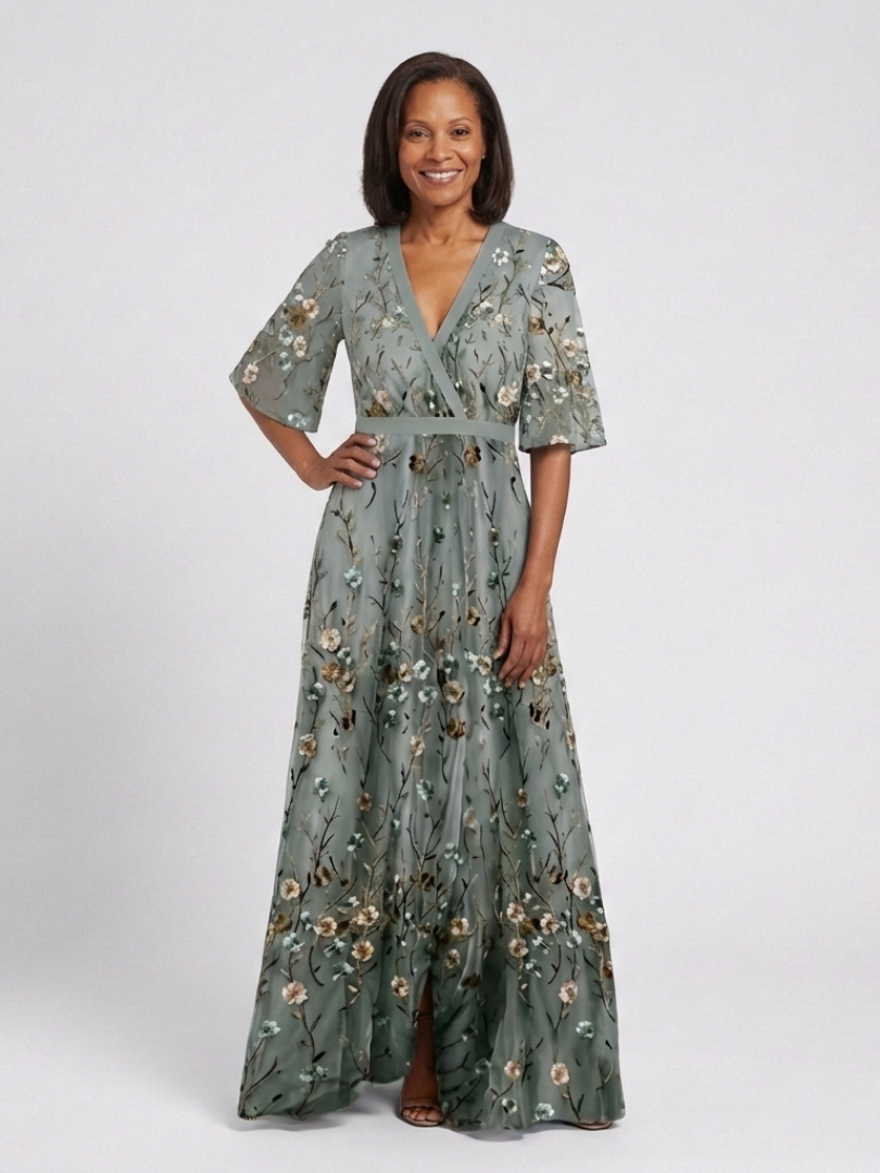 Malena | Vestido Largo de Flores con Cuello en V