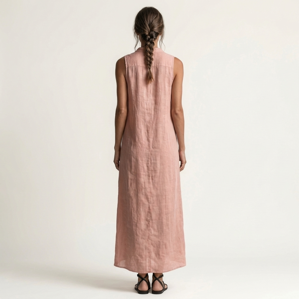 Mirabell | Vestido Largo sin Mangas de Lino, con Capucha y Botones en la Parte Delantera