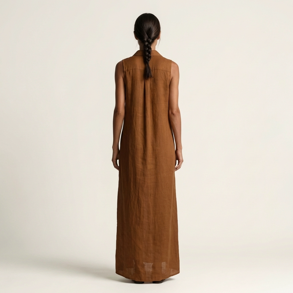Mirabell | Vestido Largo sin Mangas de Lino, con Capucha y Botones en la Parte Delantera