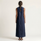 Mirabell | Vestido Largo sin Mangas de Lino, con Capucha y Botones en la Parte Delantera