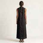 Mirabell | Vestido Largo sin Mangas de Lino, con Capucha y Botones en la Parte Delantera