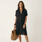 Natalia | Vestido-Camisa Midi de Algodón y Lino con Puños Enrollados