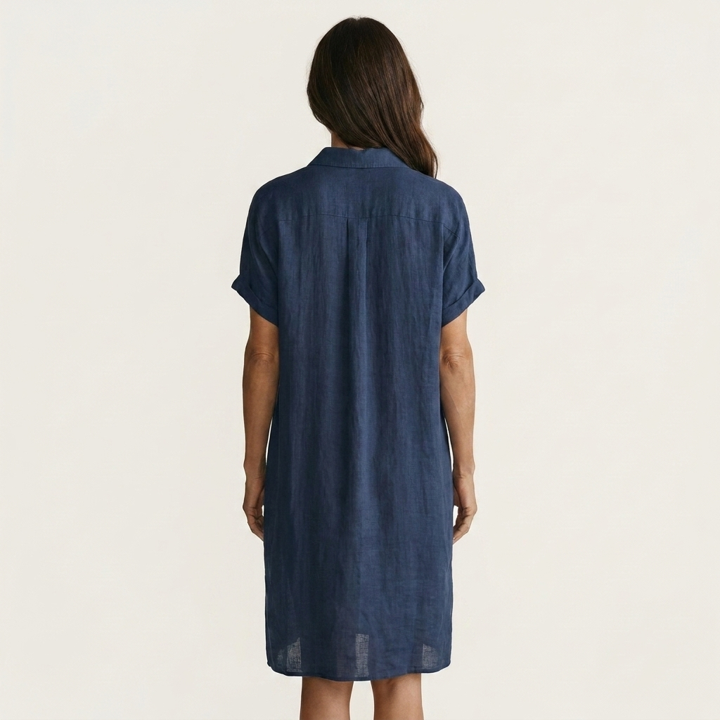 Natalia | Vestido-Camisa Midi de Algodón y Lino con Puños Enrollados
