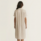 Natalia | Vestido-Camisa Midi de Algodón y Lino con Puños Enrollados