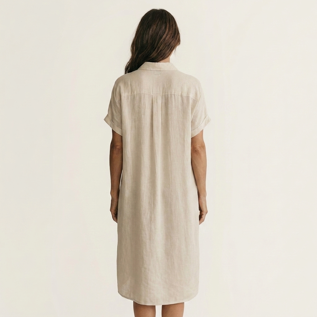 Natalia | Vestido-Camisa Midi de Algodón y Lino con Puños Enrollados