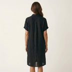 Natalia | Vestido-Camisa Midi de Algodón y Lino con Puños Enrollados