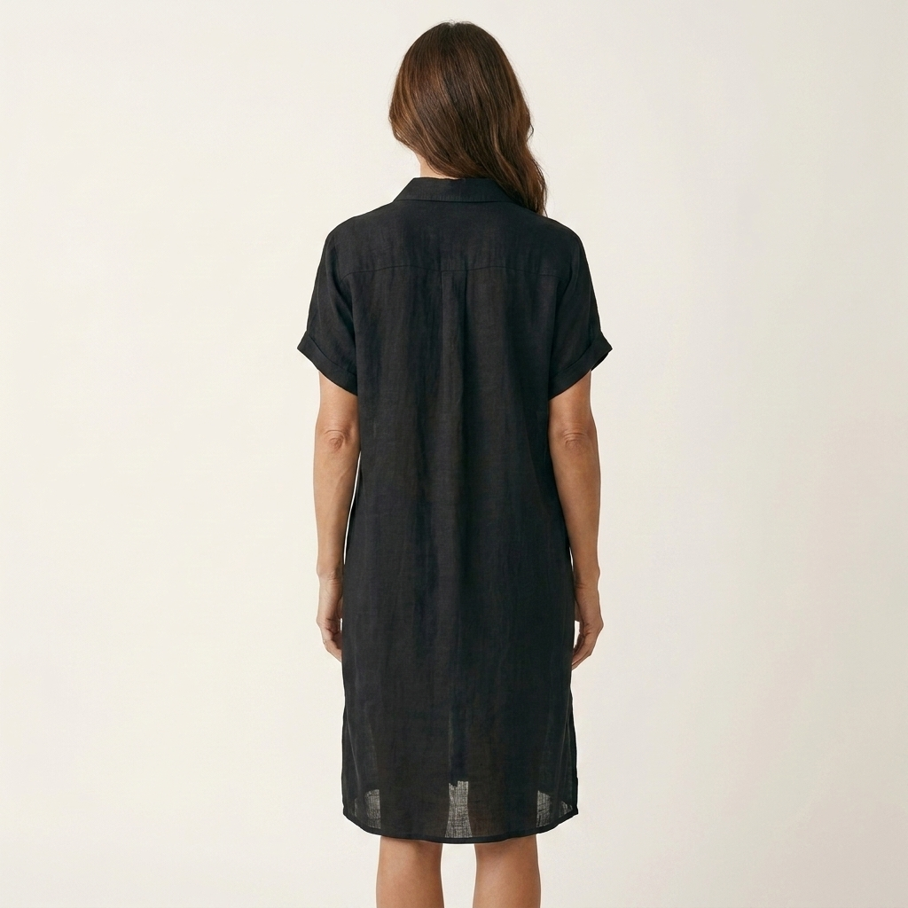 Natalia | Vestido-Camisa Midi de Algodón y Lino con Puños Enrollados