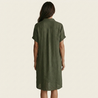 Natalia | Vestido-Camisa Midi de Algodón y Lino con Puños Enrollados