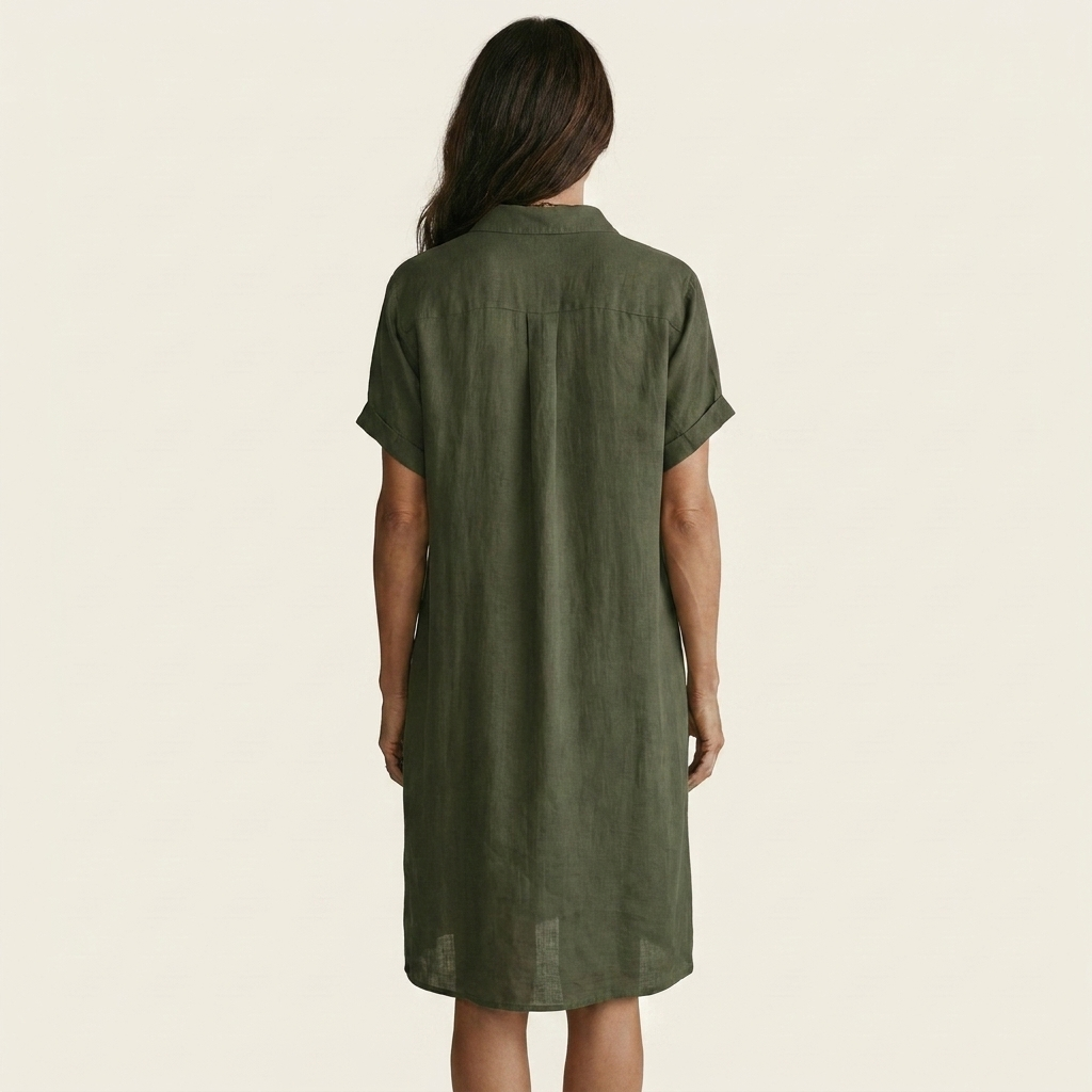 Natalia | Vestido-Camisa Midi de Algodón y Lino con Puños Enrollados