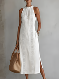 Jimena | Vestido Midi de Lino con Cuello Coreano