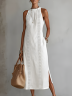 Jimena | Vestido Midi de Lino con Cuello Coreano