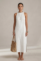 Jimena | Vestido Midi de Lino con Cuello Coreano