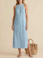 Jimena | Vestido Midi de Lino con Cuello Coreano