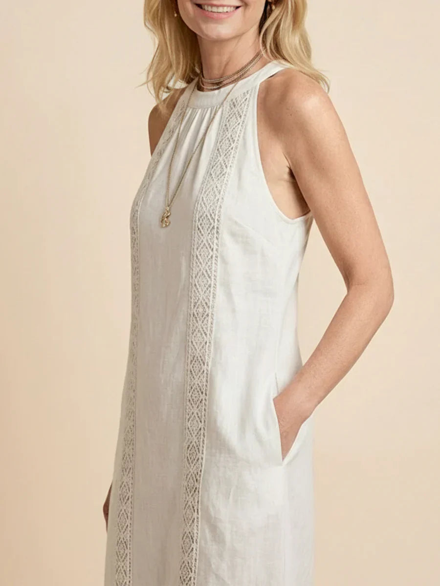 Jimena | Vestido Midi de Lino con Cuello Coreano