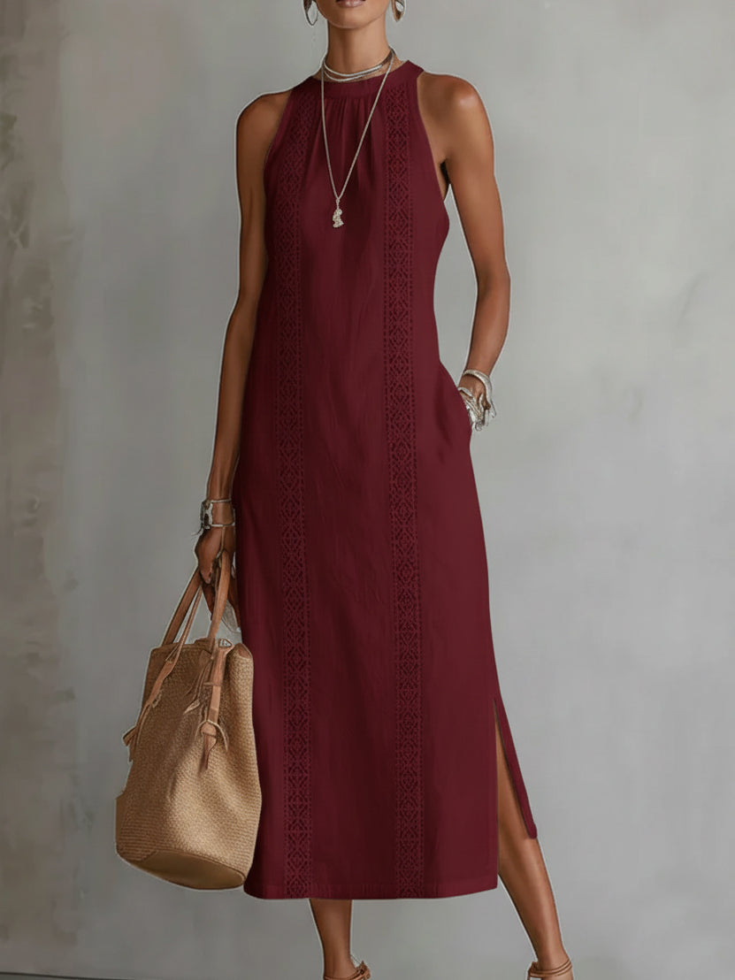 Jimena | Vestido Midi de Lino con Cuello Coreano