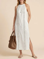 Jimena | Vestido Midi de Lino con Cuello Coreano