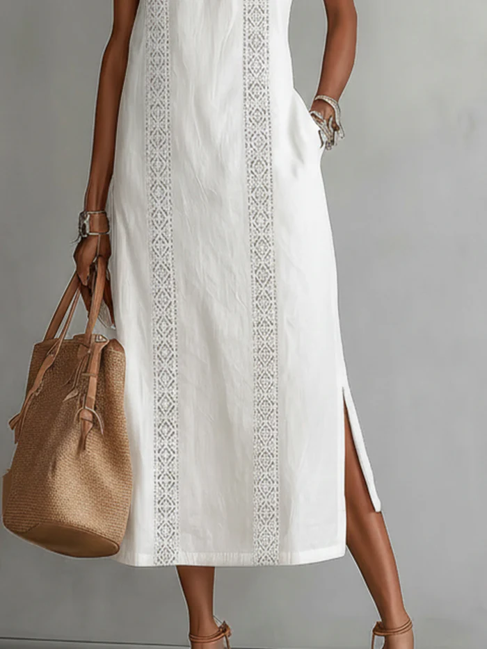 Jimena | Vestido Midi de Lino con Cuello Coreano