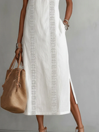 Jimena | Vestido Midi de Lino con Cuello Coreano