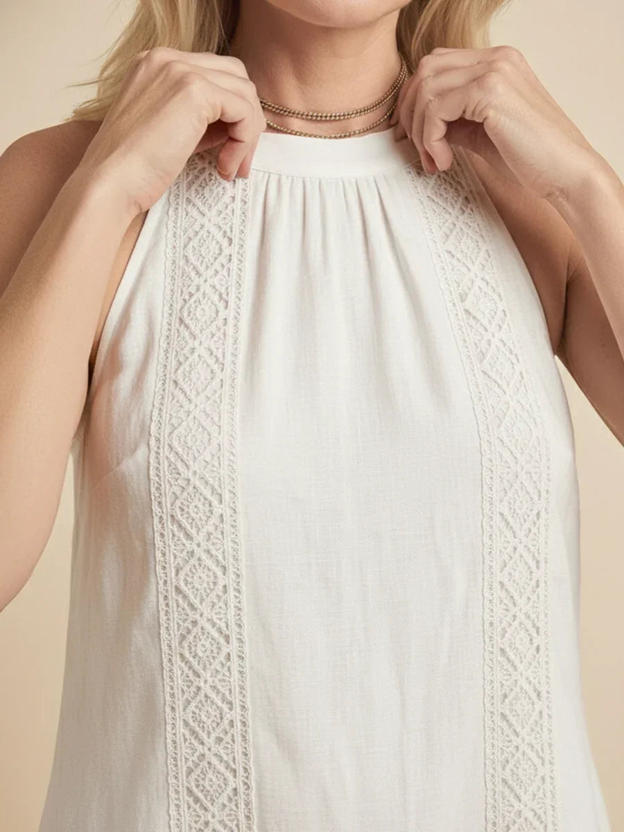 Jimena | Vestido Midi de Lino con Cuello Coreano