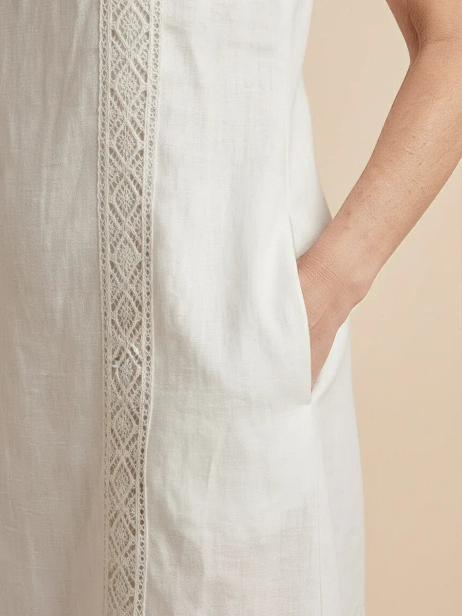 Jimena | Vestido Midi de Lino con Cuello Coreano